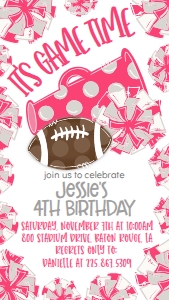 Birthday Football Game Time Pink Grey Text Invite: Birthday Football Game Time Set