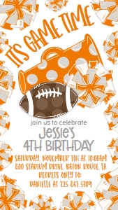 Birthday Football Game Time Orange Grey Text Invite: Birthday Football Game Time Set