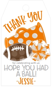 Birthday Football Game Time Orange Grey Favor Tag: Birthday Football Game Time Set
