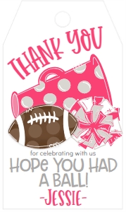 Birthday Football Game Time Pink Grey Favor Tag: Birthday Football Game Time Set