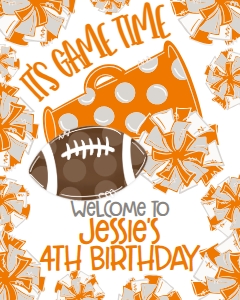Birthday Football Game Time Orange Grey Welcome Sign: Birthday Football Game Time Set