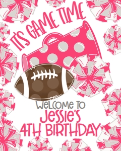 Birthday Football Game Time Pink Grey Welcome Sign: Birthday Football Game Time Set