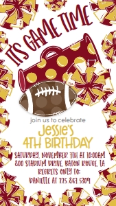 Birthday Football Game Time Maroon Gold Text Invite: Birthday Football Game Time Set