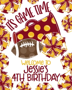 Birthday Football Game Time Maroon Gold Welcome Sign: Birthday Football Game Time Set
