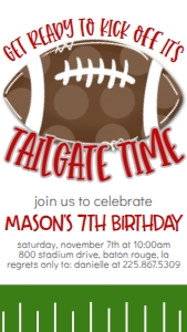 Birthday Tailgate Time Red Grey Text Invite: Birthday Tailgate Time Red Grey