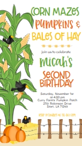 Fall Birthday Corn Maze Pumpkins Hay Text Invite: Birthday Fall Corn Maze Pumpkins Hay