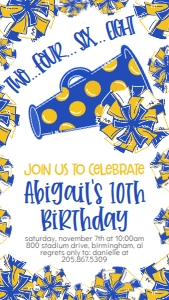 Birthday Cheer Blue Gold Text Invite: Birthday Cheer Set