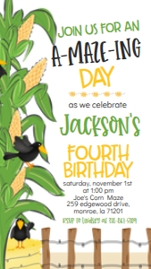 Fall Birthday Corn Maze Text Invite: Birthday Fall Corn Maze