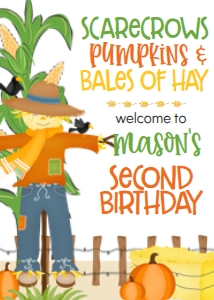 Fall Birthday Corn Maze Scarecrow Pumpkins Hay Blue Welcome Sign 8x10: Fall Birthday Corn Maze Scarecrow Pumpkins Hay Blue