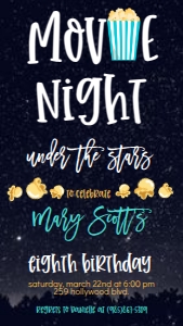 Birthday Movie Night Under the Stars Aqua Text Invite: Birthday Movie Night Under the Stars Aqua