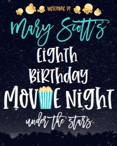 Birthday Movie Night Under the Stars Aqua Welcome Sign 8x10: Birthday Movie Night Under the Stars Aqua