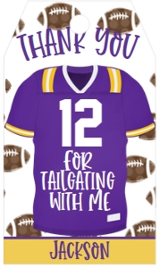 Birthday Football Game Time Purple Jersey Favor Tag: Birthday Football Game Time Purple Jersey