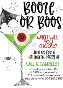 Halloween Boos or Booze Invite Green: Halloween Boos or Booze Invite Green