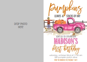Birthday Pink Pumpkin Truck Photo Invite: Birthday Pink Pumpkin Truck