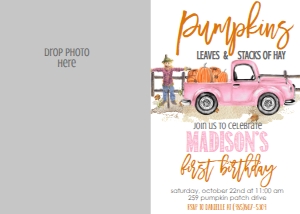Birthday Light Pink Pumpkin Truck Photo Invite: Birthday Light Pink Pumpkin Truck