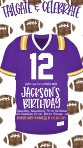 Birthday Football Game Time Purple Jersey Text Invite: Birthday Football Game Time Purple Jersey