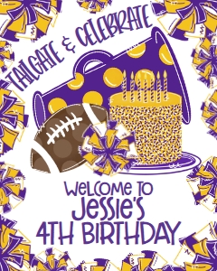 Birthday Football Game Time Purple Gold Cake Welcome Sign: Birthday Football Game Time Purple Gold Cake