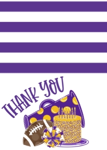 Birthday Football Game Time Purple Gold Cake Thank You: Birthday Football Game Time Purple Gold Cake