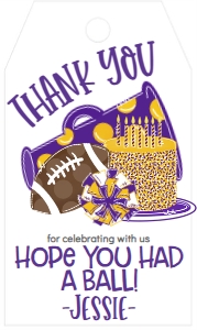 Birthday Football Game Time Purple Gold Cake Favor Tag: Birthday Football Game Time Purple Gold Cake