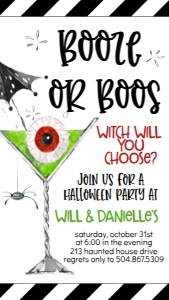 Halloween Boos or Booze Green Text Invite: Halloween Boos or Booze Invite Green