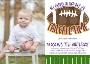 Birthday Tailgate Time Purple Gold Photo Invite: Birthday Tailgate Time Purple Gold