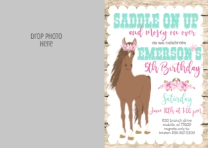 Birthday Horse Rustic Floral Photo Invite: Birthday Horse Rustic Floral