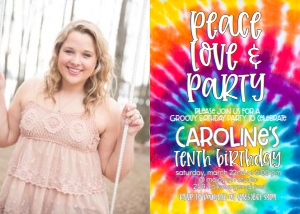 Birthday Tie Dye Peace Love Photo Invite: Birthday Tie Dye Peace Love