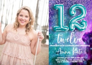 Birthday Foil Balloon Galaxy ANY AGE Photo Invite: Birthday Foil Balloon Galaxy ANY AGE