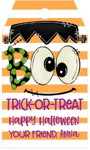 Halloween Boo Frankie Trick or Treat Generic Favor Tag: Halloween Boo Frankie Trick or Treat Generic Favor Tag