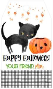 Halloween Cat Pumpkin Black Gingham Favor Tag: Halloween Cat Pumpkin Black Gingham Favor Tag