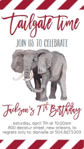 Birthday Tailgate Time Elephant Text Invite: Birthday Tailgate Time Elephant