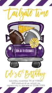 Birthday Football Purple Gold Truck Text Invite: Birthday Football Purple Gold Truck