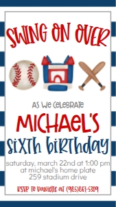 Birthday Baseball Trio Bouncy House Text Invite: Birthday Baseball Trio Bouncy House