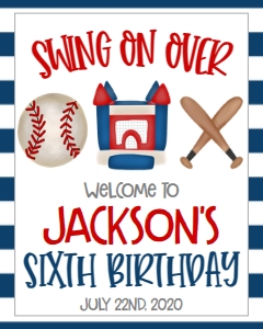 Birthday Baseball Trio Bouncy House Welcome Sign: Birthday Baseball Trio Bouncy House