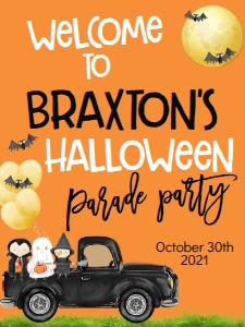 Halloween Truck 7x5 Party Parade Welcome Sign: Halloween Truck 7x5 Party Parade