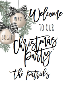 Christmas Party Buffalo Plaid Christmas Party Welcome Sign: Christmas Party Buffalo Plaid Bells Invite