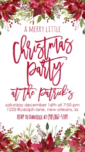 Christmas Party Red Floral Text Invite: Christmas Party Red Floral