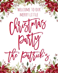 Christmas Party Red Floral Welcome Sign: Christmas Party Red Floral