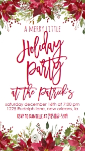 Christmas Holiday Party Red Floral Text Invite: Christmas Holiday Party Red Floral