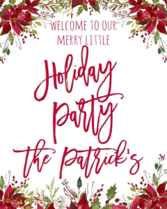 Christmas Holiday Party Red Floral Welcome Sign: Christmas Holiday Party Red Floral