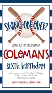 Birthday Baseball Bat X Text Invite: Birthday Baseball Bat X