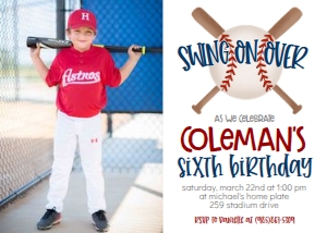 Birthday Baseball Bat X 7x5 Photo Invite: Birthday Baseball Bat X