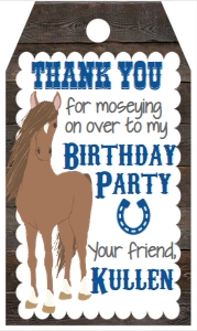 Birthday Horse Blue Favor Tag: Birthday Horse Blue