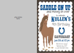 Birthday Horse Blue Photo Invite 7x5: Birthday Horse Blue