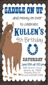 Birthday Horse Blue Text Invite: Birthday Horse Blue