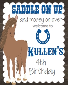Birthday Horse Blue Welcome Sign 8x10: Birthday Horse Blue