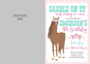 Birthday Horse Pink Dot Photo Invite 7x5: Birthday Horse Pink Dot