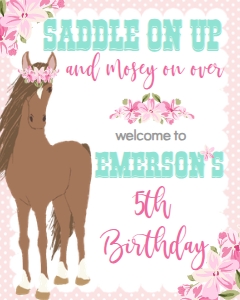 Birthday Horse Pink Dot Welcome Sign 8x10: Birthday Horse Pink Dot