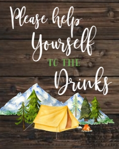 Baby Shower Adventure Mountain Camping Drinks Sign 8x10: Baby Shower Adventure Mountain Camping Welcome Sign