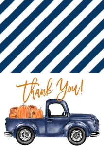 Birthday Pumpkin Navy Blue Truck Leaves Hay Thank You: Birthday Pumpkin Navy Blue Truck Leaves Hay Invite